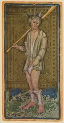 Głupiec, faksymile karty tarota z talii „Visconti”, 1441-47
